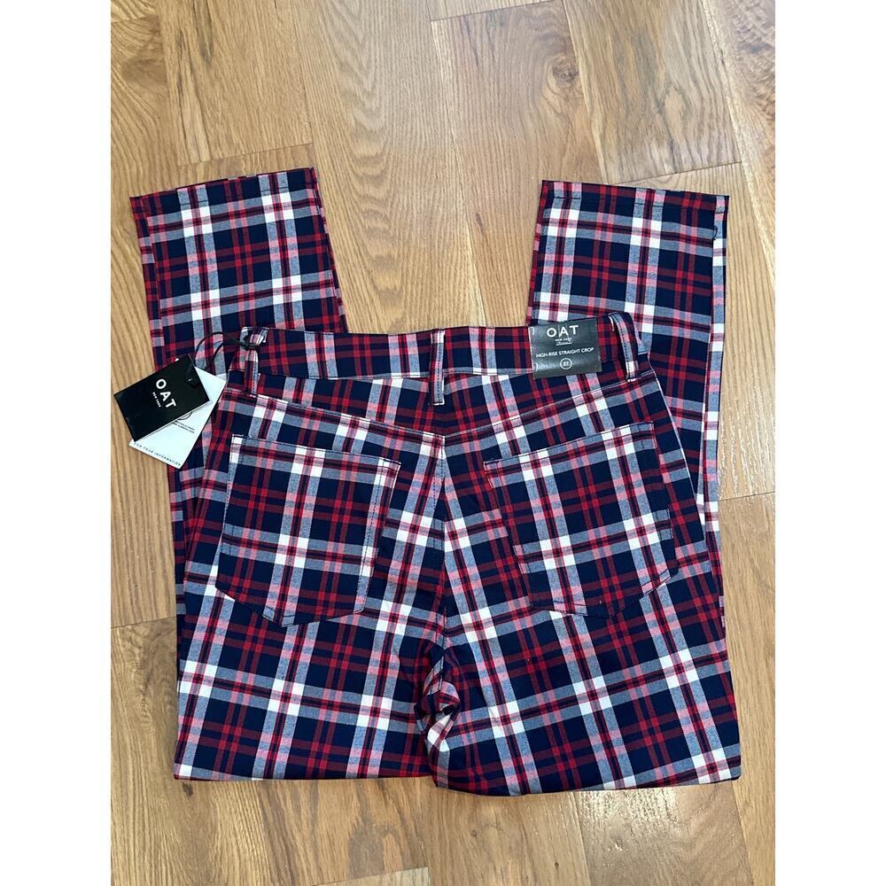 Oat New York Wallace High Rise Straight Crop Plaid Pants Navy Red Women's 27 S - Picture 5 of 5